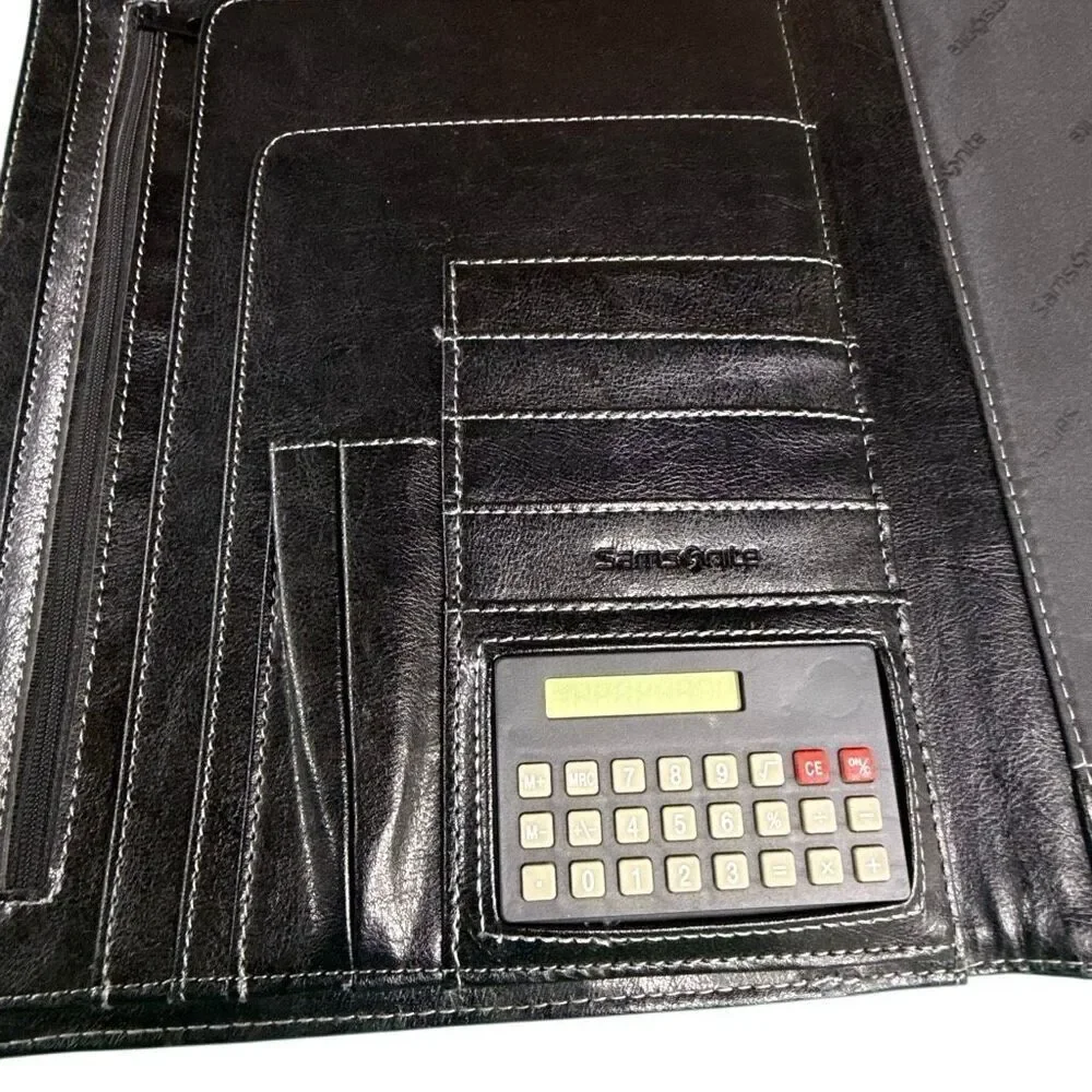 Samsonite Unisex Black Faux Leather Tri-Fold Padfolio Organizer with Calculator